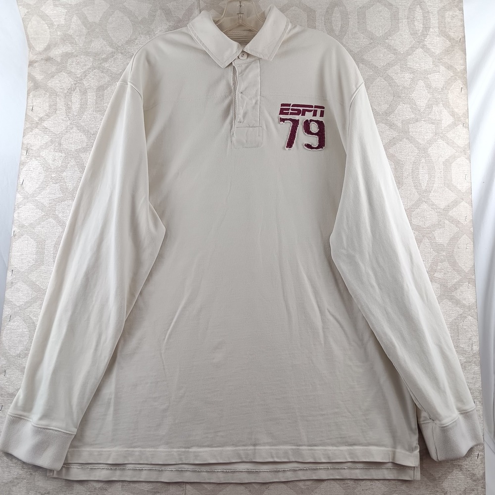 VINTAGE ESPN Rugby Polo Shirt Mens XXL Beige 79 Long‎ Sleeve Heavyweight